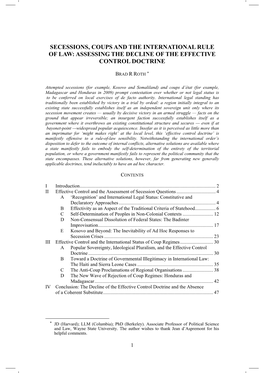 Secessions, Coups and the International Rule of Law: Assessing the Decline of the Effective Control Doctrine