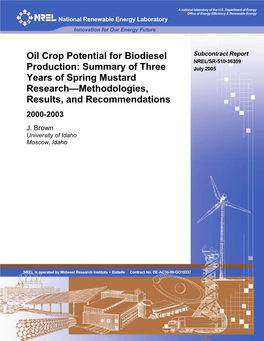 Oil Crop Potential for Biodiesel Production