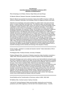 Full Abstracts Australian Historical Association Conference 2013 ‘Mobilities and Mobilisations’