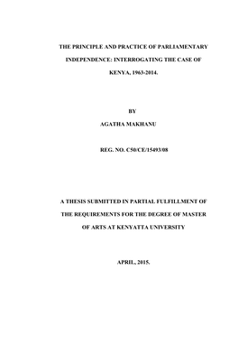 The Principle and Practice of Parliamentary Independence in Kenya