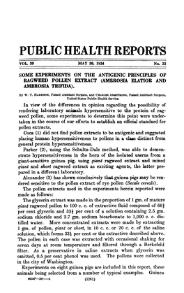 Some Experiments on the Antigenic Principles of Ragweed Pollen Extract (Ambrosi Elatior and Ambrosia Trifida)