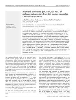 Kiloniella Laminariae Gen. Nov., Sp. Nov., an Alphaproteobacterium from the Marine Macroalga Laminaria Saccharina