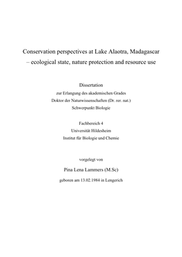 Conservation Perspectives at Lake Alaotra, Madagascar – Ecological State, Nature Protection and Resource Use