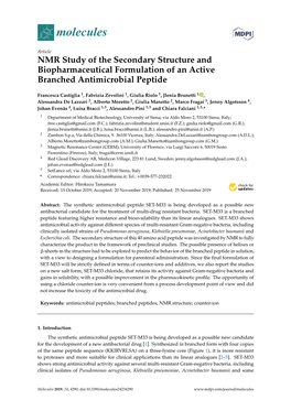 NMR Study of the Secondary Structure and Biopharmaceutical Formulation of an Active Branched Antimicrobial Peptide