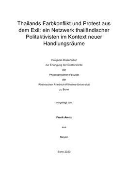 Thailands Farbkonflikt Und Protest Aus Dem Exil: Ein Netzwerk Thailändischer Politaktivisten Im Kontext Neuer Handlungsräume