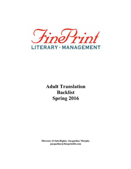 Adult Translation Backlist Spring 2016