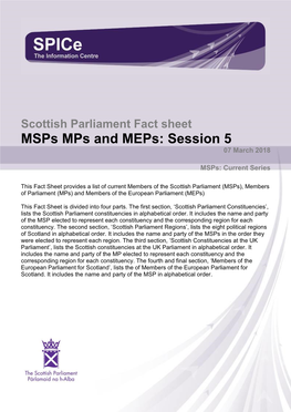Msps Mps and Meps: Session 5 07 March 2018