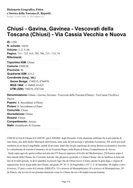 Chiusi - Gavina, Gavinea - Vescovati Della Toscana (Chiusi) - Via Cassia Vecchia E Nuova