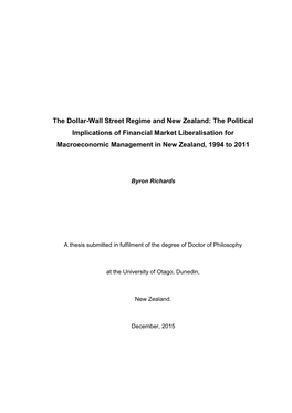 The Dollar-Wall Street Regime and New Zealand: the Political