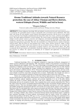 Oromo Traditional Attitudes Towards Natural Resource Protection; the Case of Abbay Choman and Horro Districts, Western Ethiopia (Forest, Wildlife and Soil in Focus)