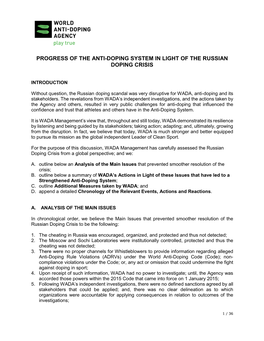 Progress of the Anti-Doping System in Light of the Russian Doping Crisis