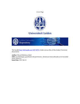 Cover Page the Handle Holds Various Files of This Leiden University Dissertation Author: Macuil