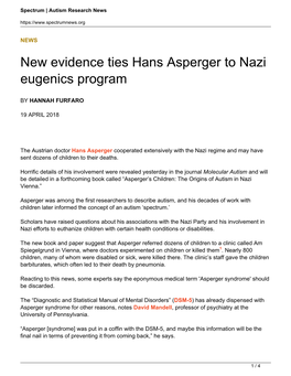 New Evidence Ties Hans Asperger to Nazi Eugenics Program