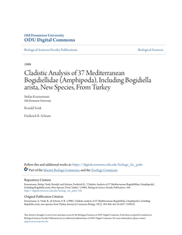 Amphipoda), Including Bogidiella Arista, New Species, from Turkey Stefan Koenemann Old Dominion University