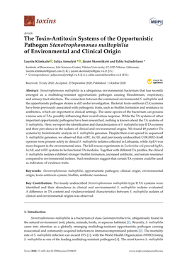 The Toxin-Antitoxin Systems of the Opportunistic Pathogen Stenotrophomonas Maltophilia of Environmental and Clinical Origin