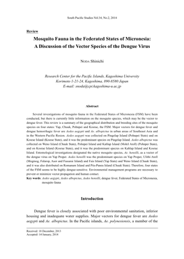 Mosquito Fauna in the Federated States of Micronesia: a Discussion of the Vector Species of the Dengue Virus