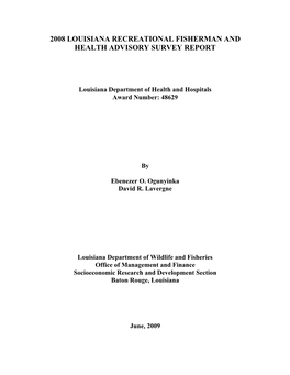 2008 Louisiana Recreational Fisherman and Health Advisory Survey Report