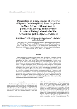 Description of a New Species of Orseolia (Diptera: Cecidomyiidae