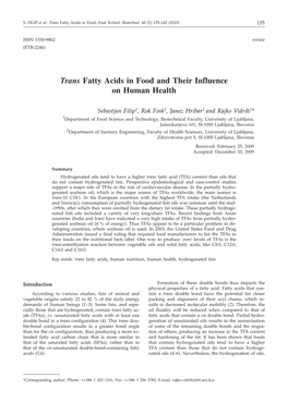 Trans Fatty Acids in Food and Their Influence on Human Health