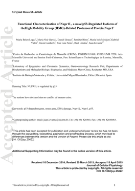 Functional Characterization of Nupr1l, a Novelp53-Regulated Isoform of Thehigh Mobility Group (HMG)-Related Protumoral Protein Nupr1†