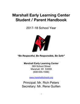 Marshall Early Learning Center Student / Parent Handbook