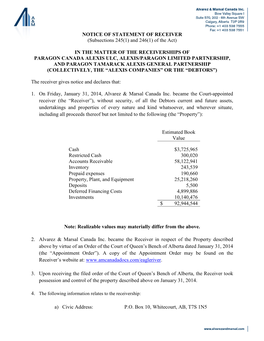 NOTICE of STATEMENT of RECEIVER (Subsections 245(1) and 246(1) of the Act)