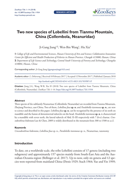 Two New Species of Lobellini from Tianmu Mountain, China (Collembola, Neanuridae)