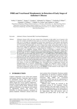 Fmri and Voxel-Based Morphometry in Detection of Early Stages of Alzheimer's Disease