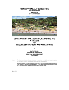 Thai Appriasal Foundation Seminar Series Bangkok 24 Th August 2005