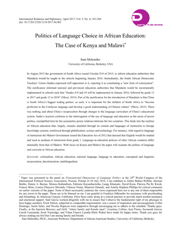 Politics of Language Choice in African Education: the Case of Kenya and Malawi