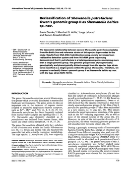 Reclassification of Shewanella Putrefaciens Owen's Genomic Group II As Shewanella Baltica Sp