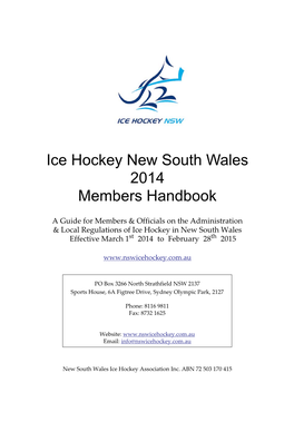 Ice Hockey New South Wales 2014 Members Handbook