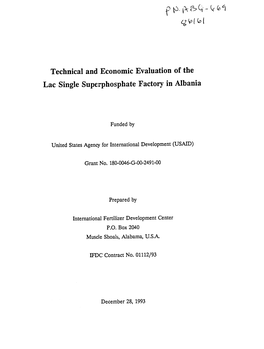 Technical and Economic Evaluation of the Lac Single Superphosphate Factory in Albania