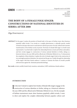 The Body of a Female Folk Singer: Constructions of National Identities in Serbia After 2000