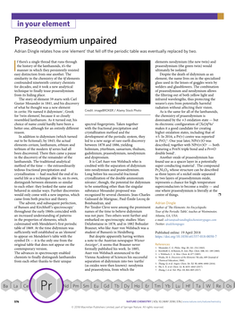 Praseodymium Unpaired Adrian Dingle Relates How One ‘Element’ That Fell of the Periodic Table Was Eventually Replaced by Two