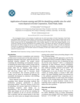 Application of Remote Sensing and GIS for Identifying Suitable Sites for Solid Waste Disposal in Erode Corporation, Tamil Nadu, India