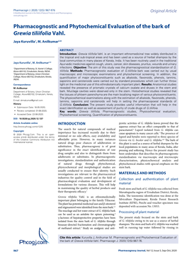 Phcogj.Com Pharmacognostic and Phytochemical Evaluation of The