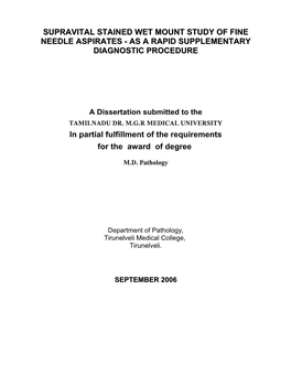 Supravital Stained Wet Mount Study of Fine Needle Aspirates - As a Rapid Supplementary Diagnostic Procedure