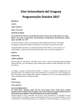 Cine Universitario Del Uruguay Programación Octubre 2017