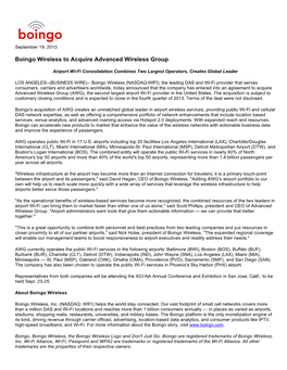 Boingo Wireless to Acquire Advanced Wireless Group