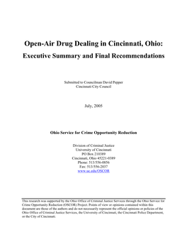 Open-Air Drug Dealing in Cincinnati, Ohio: Executive Summary and Final Recommendations