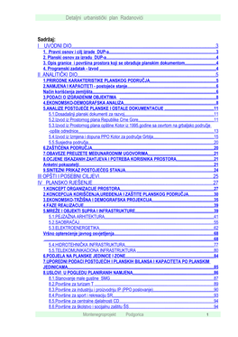 Detaljni Urbanistički Plan Radanovići Sadržaj: I UVODNI DIO