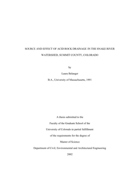 Source and Effect of Acid Rock Drainage in the Snake River