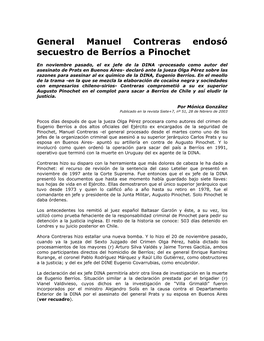 General Manuel Contreras Endosó Secuestro De Berríos a Pinochet