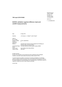 DOWA Validation Against Offshore Mast and Lidar Measurements