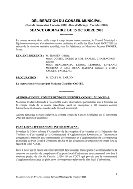 Conseil Municipal Du 15/10/2020