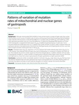 Patterns of Variation of Mutation Rates of Mitochondrial and Nuclear Genes of Gastropods Thomas F