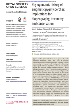 Phylogenomic History of Enigmatic Pygmy Perches: Rsos.Royalsocietypublishing.Org Implications For