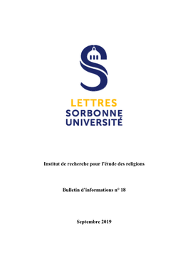 Institut De Recherche Pour L'étude Des Religions Bulletin D'informations N