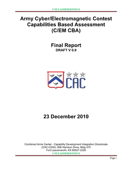 Army Cyber/Electromagnetic Contest Capabilities Based Assessment (C/EM CBA)